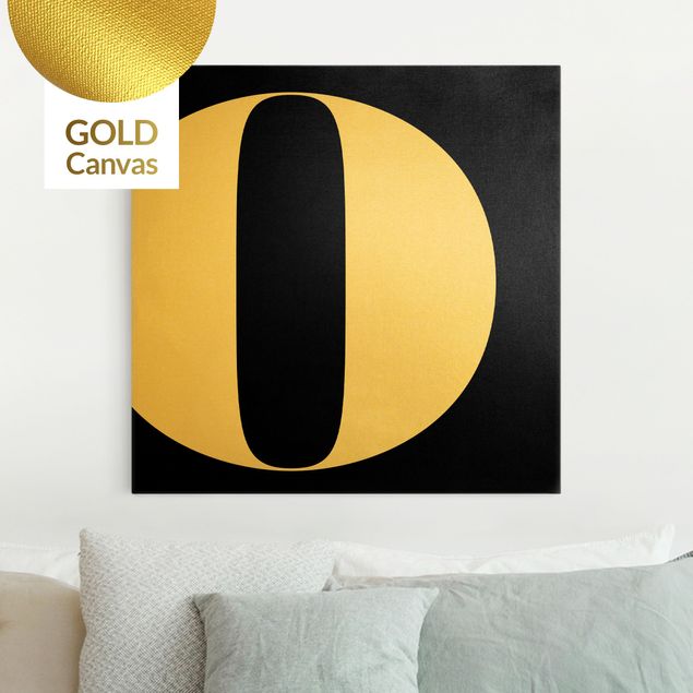 Leinwandbild Gold - Antiqua Letter O Schwarz - Quadrat 1:1