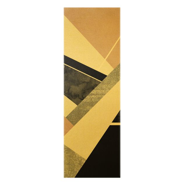 Leinwandbild Gold - Goldene Geometrie - Rosa Schwarz - Hochformat 1:3