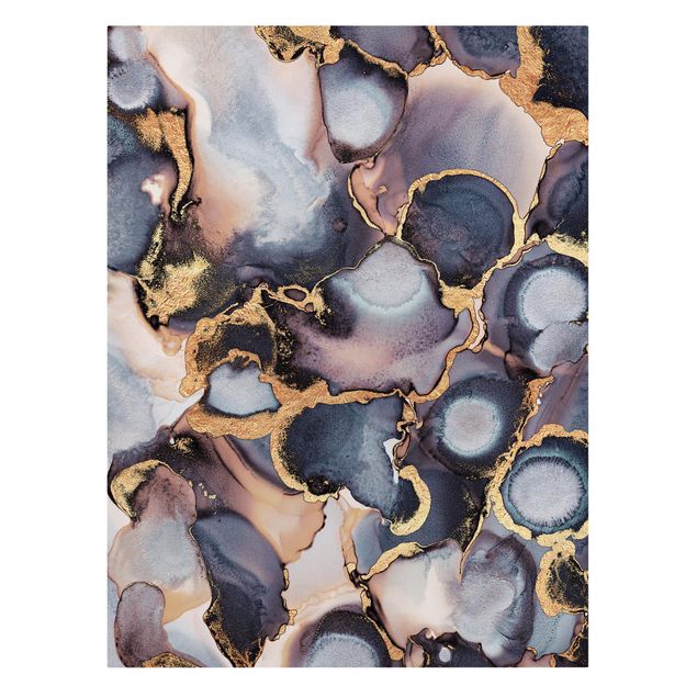 Leinwandbild Kunstdruck Marmor Aquarell mit Gold