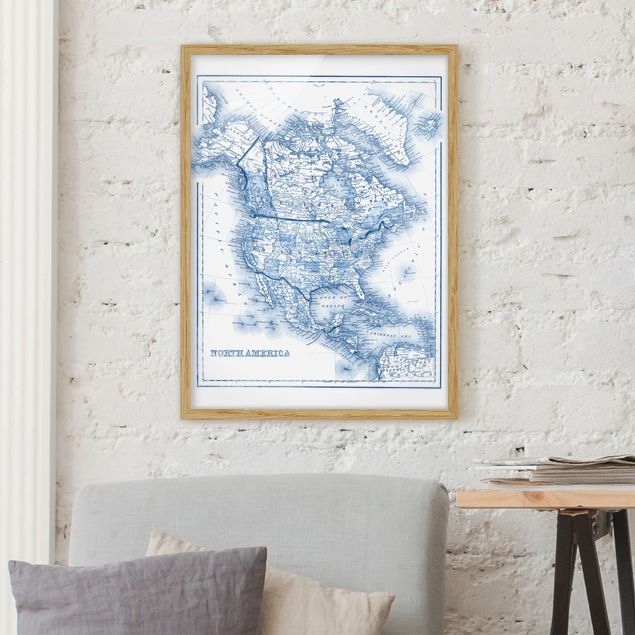 Weltkarten mit Rahmen Karte in Blautönen - Nordamerika