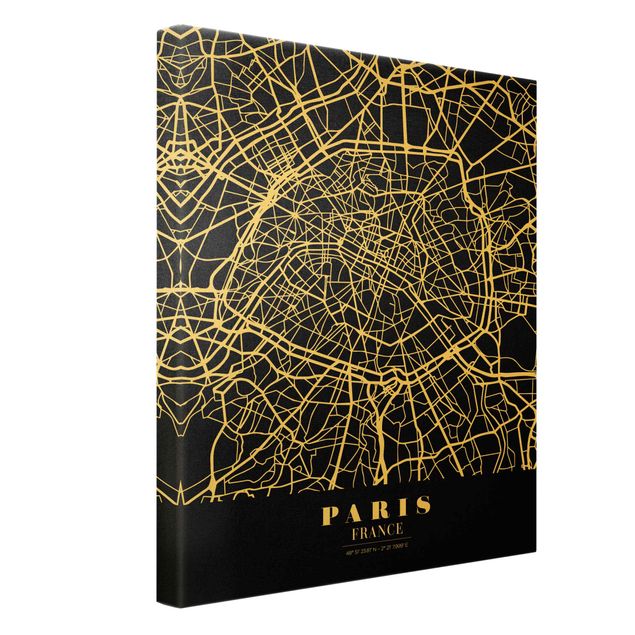 Leinwandbilder Stadtplan Paris - Klassik Schwarz