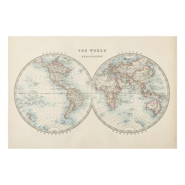 Glasbilder Vintage Weltkarte Die zwei Hemispheren