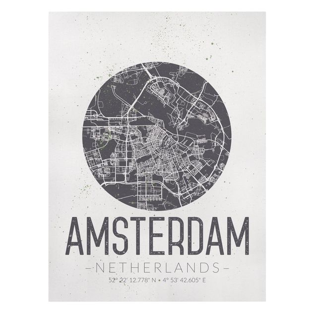 Leinwandbilder Wohnzimmer modern Stadtplan Amsterdam - Retro