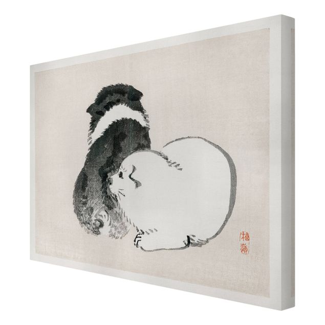 Tierbilder auf Leinwand Asiatische Vintage Zeichnung Schwarze und weiße Hündchen