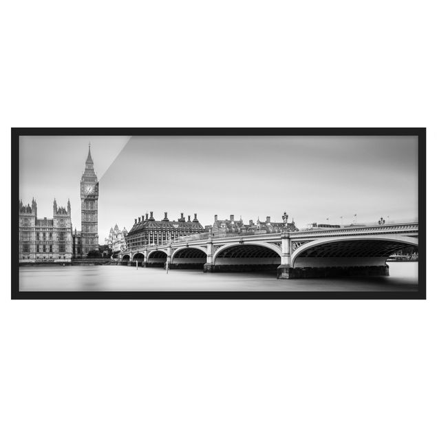 Bild mit Rahmen - Westminster Brücke und Big Ben - Panorama Querformat