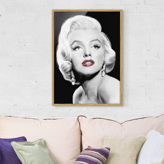 Vintage Bilder mit Rahmen Marilyn mit Ohrschmuck