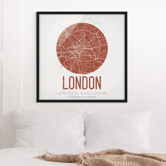 Bilder mit Rahmen Schwarz-Weiß Stadtplan London - Retro
