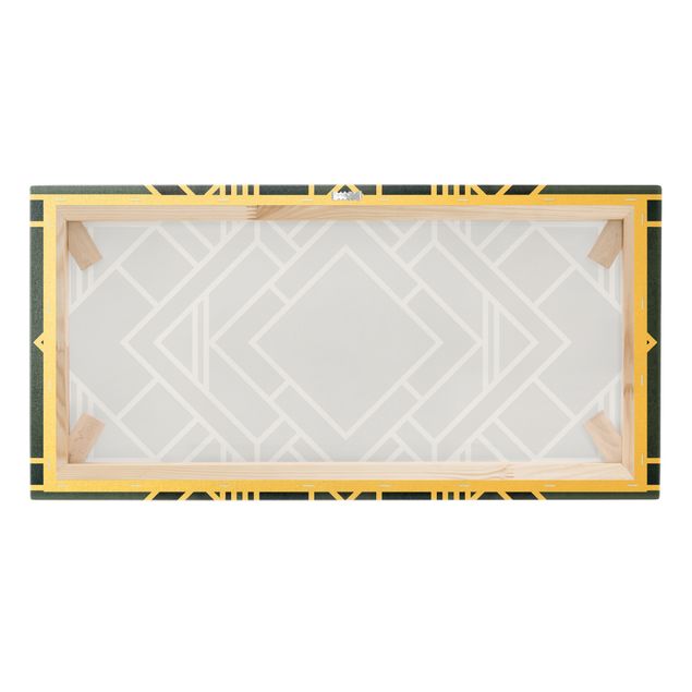Leinwandbild Gold - Goldene Geoemetrie - Art Deco Blau - Querformat 2:1