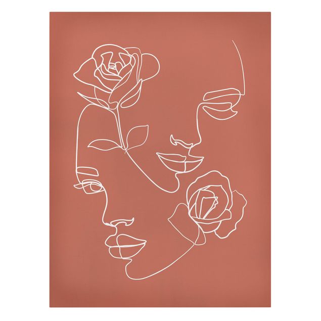 Leinwand Kunstdruck Line Art Gesichter Frauen Rosen Kupfer