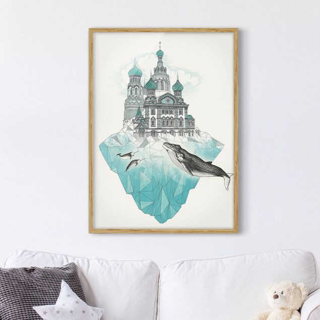 Wandbilder Tiere Illustration Kirche mit Kuppeln und Wal
