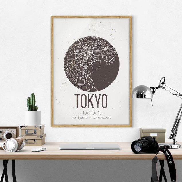 Gerahmte Bilder Sprüche Stadtplan Tokyo - Retro