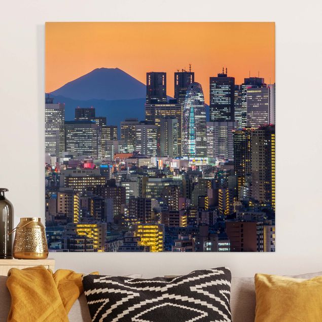 Wandbilder XXL Tokio mit dem Fuji am Abend