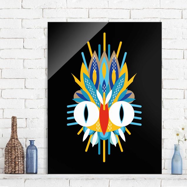 Wandbilder Tiere Collage Ethno Maske - Vogel Federn