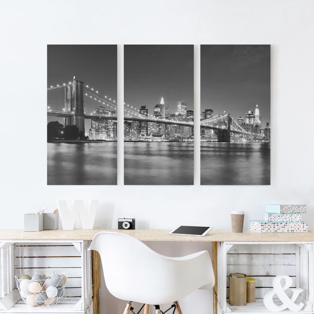 Leinwandbilder Schwarz-Weiß Nighttime Manhattan Bridge II