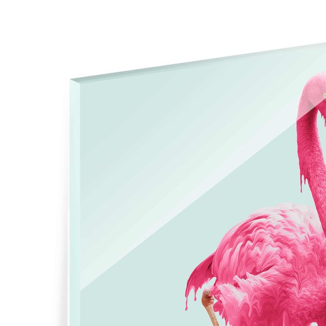 Glasbild - Jonas Loose - Schmelzender Flamingo - Hochformat 4:3