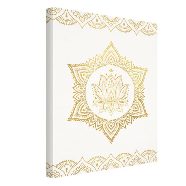 Schöne Leinwandbilder Mandala Lotus Illustration Ornament weiß gold