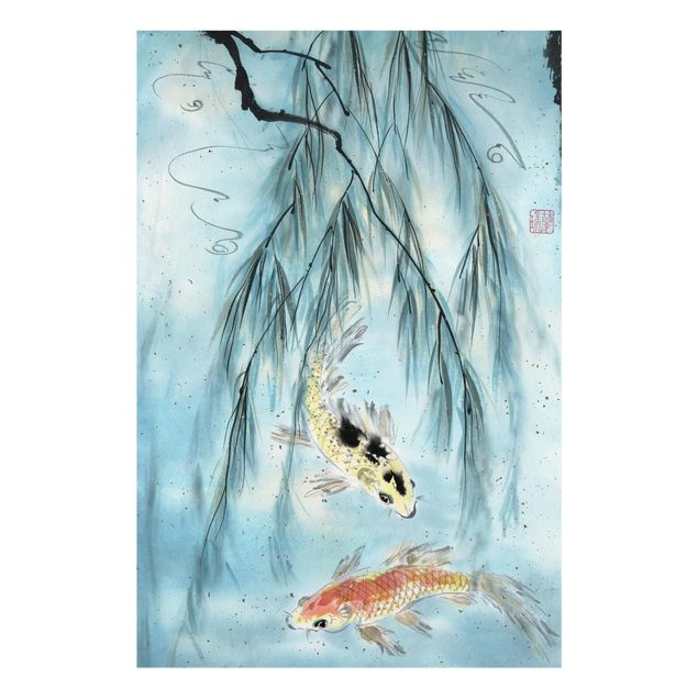 Glasbilder Japanische Aquarell Zeichnung Goldfische II