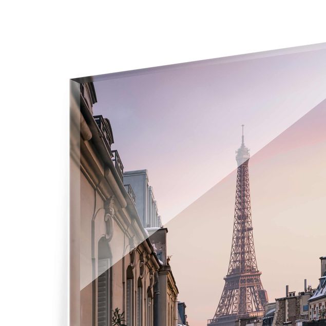 Glasbild - Eiffelturm bei Sonnenuntergang - Quadrat 1:1
