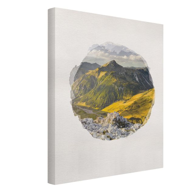 Leinwandbilder Wohnzimmer modern Wasserfarben - Berge und Tal der Lechtaler Alpen in Tirol