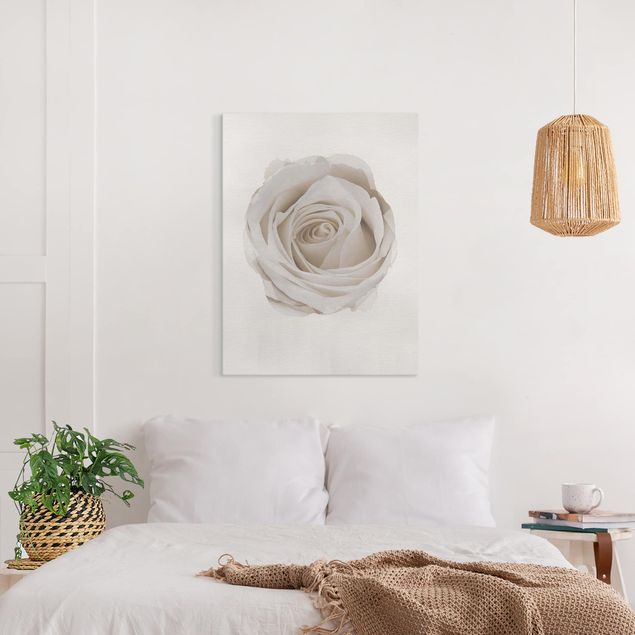 Wandbilder Blumen Wasserfarben - Pretty White Rose