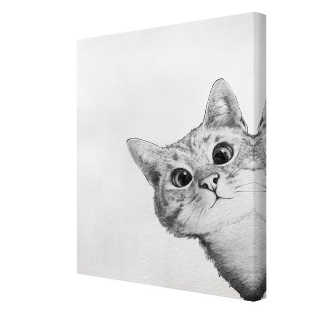 Leinwandbild Kunstdruck Illustration Katze Zeichnung Schwarz Weiß
