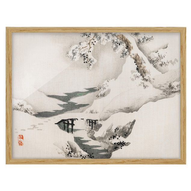 Gerahmte Bilder Asiatische Vintage Zeichnung Winterlandschaft
