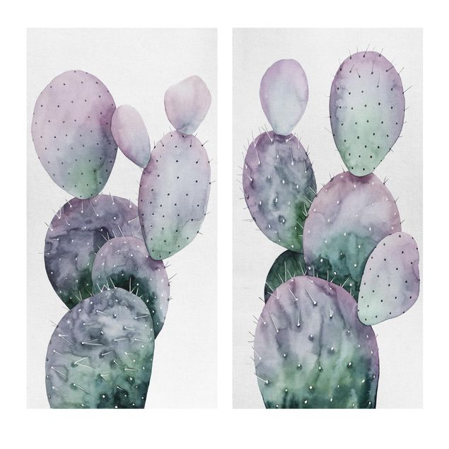 Wandbilder Kaktus in Lila Set I