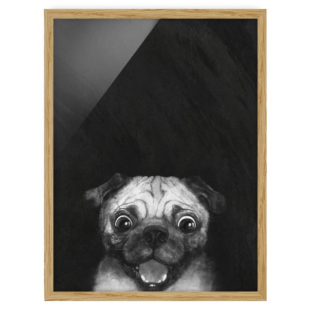 Schöne Wandbilder Illustration Hund Mops Malerei auf Schwarz Weiß