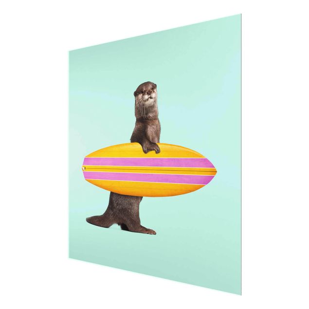 Glas Wandbilder Otter mit Surfbrett