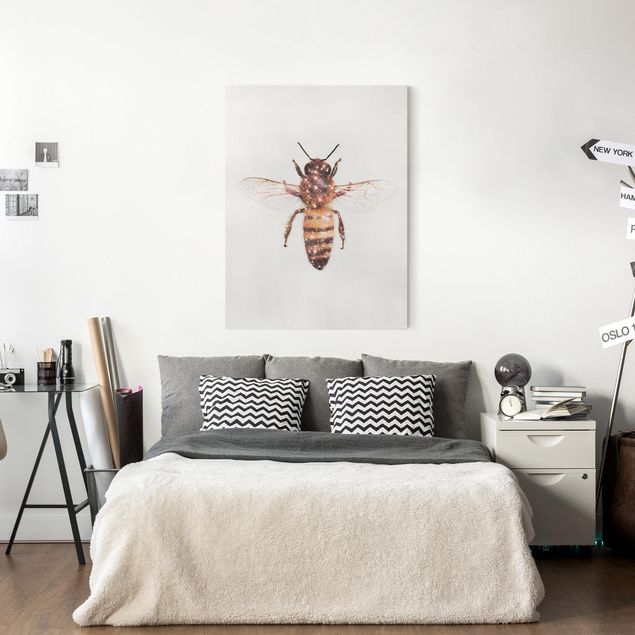 Leinwandbild Kunstdruck Biene mit Glitzer