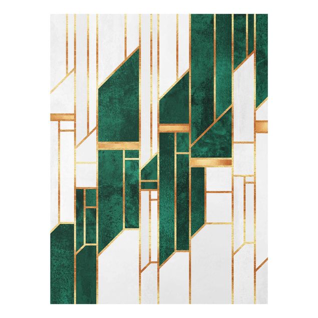 Glasbild - Elisabeth Fredriksson - Emerald und Gold Geometrie - Hochformat 3:4