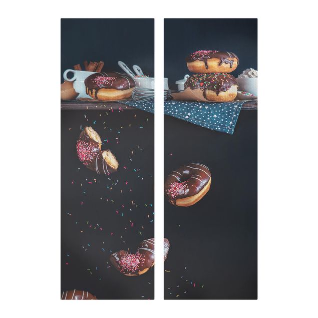 Leinwandbild 2-teilig - Donuts vom Küchenregal - Panoramen hoch 1:3