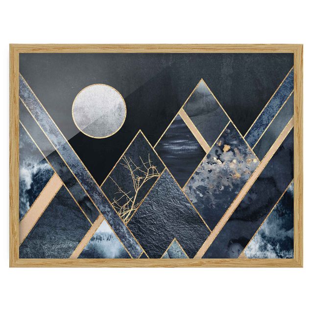 Kunstdrucke mit Rahmen Goldener Mond abstrakte schwarze Berge
