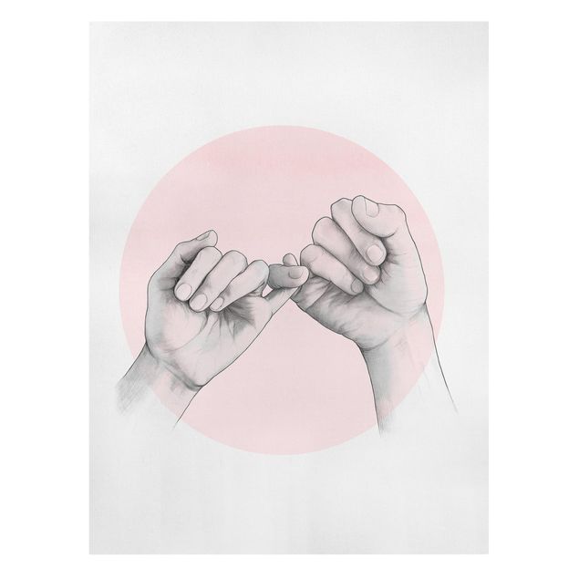 Schöne Wandbilder Illustration Hände Freundschaft Kreis Rosa Weiß