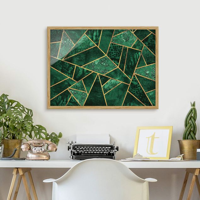 Abstrakte Kunst Bilder Dunkler Smaragd mit Gold