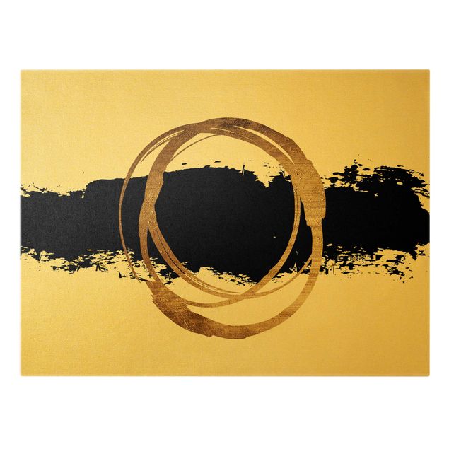 Leinwandbild Gold - Abstrakte Formen - Gold und Schwarz - Querformat 4:3