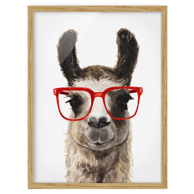 Bild mit Rahmen - Hippes Lama mit Brille II - Hochformat 4:3