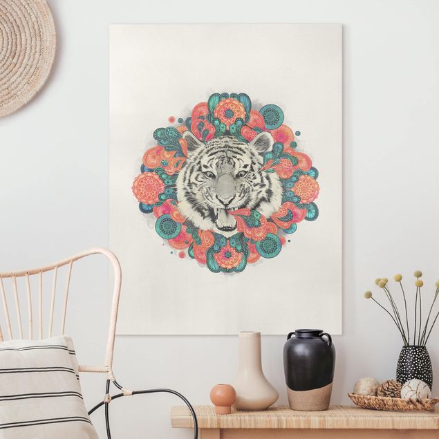 Leinwandbild - Illustration Tiger Zeichnung Mandala Paisley - Hochformat 4:3