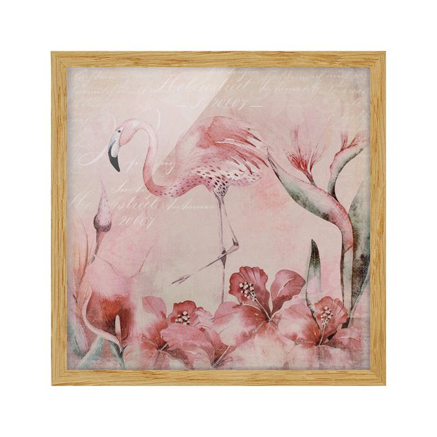 Wandbilder Shabby Chic Collage - Flamingo