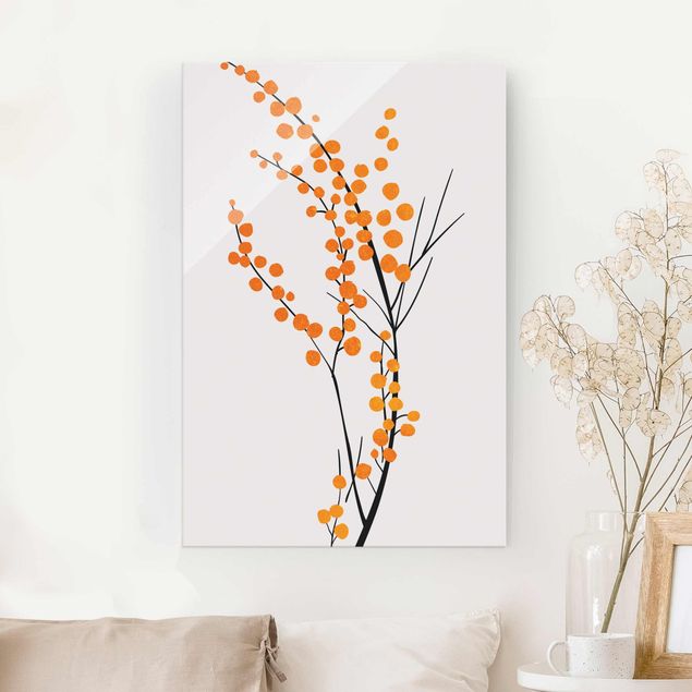 Wandbilder Glas XXL Grafische Pflanzenwelt - Beeren Orange