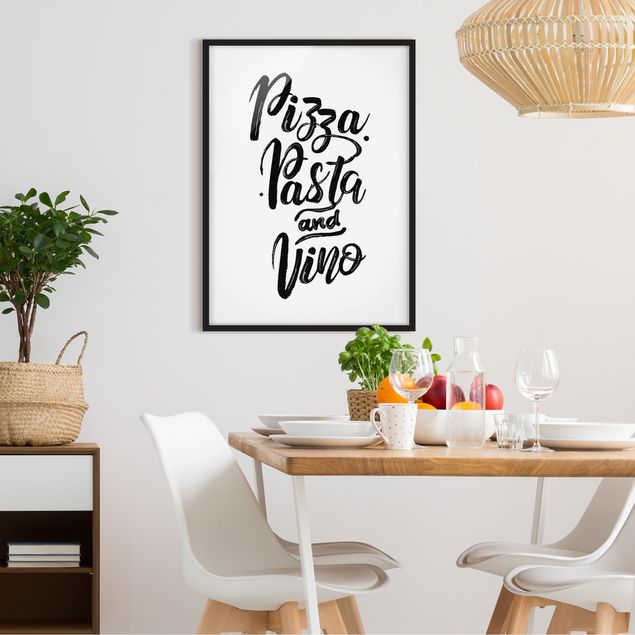 Wandbilder mit Rahmen Pizza Pasta und Vino