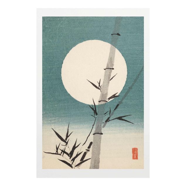 Glas Wandbilder Japanische Zeichnung Bambus und Mond