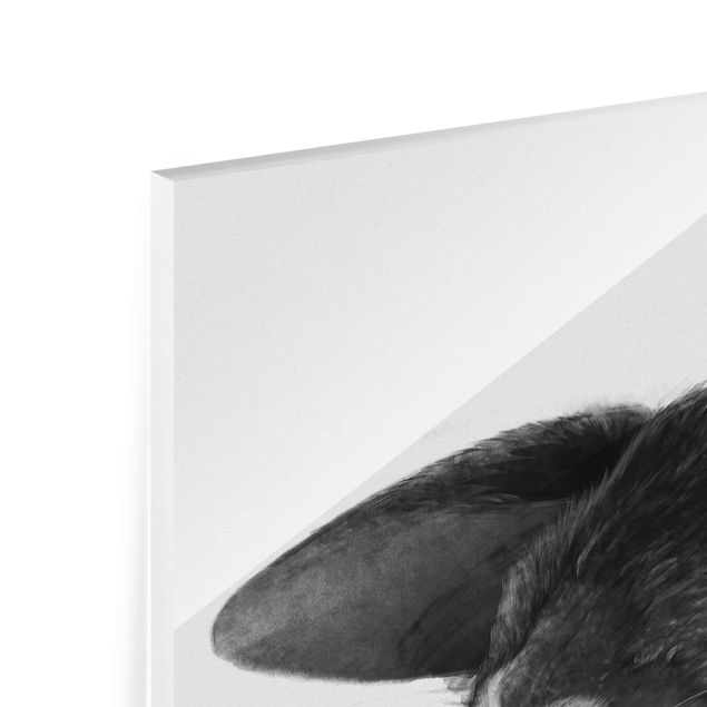 Bilder auf Glas Illustration Hase Schwarz Weiß Zeichnung