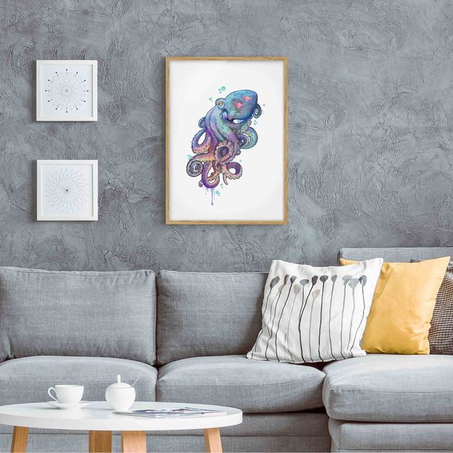 Bilder für die Wand Illustration Oktopus Violett Türkis Malerei