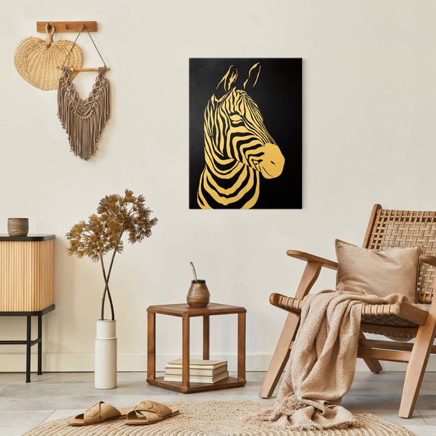 Leinwandbilder Wohnzimmer modern Safari Tiere - Portrait Zebra Schwarz