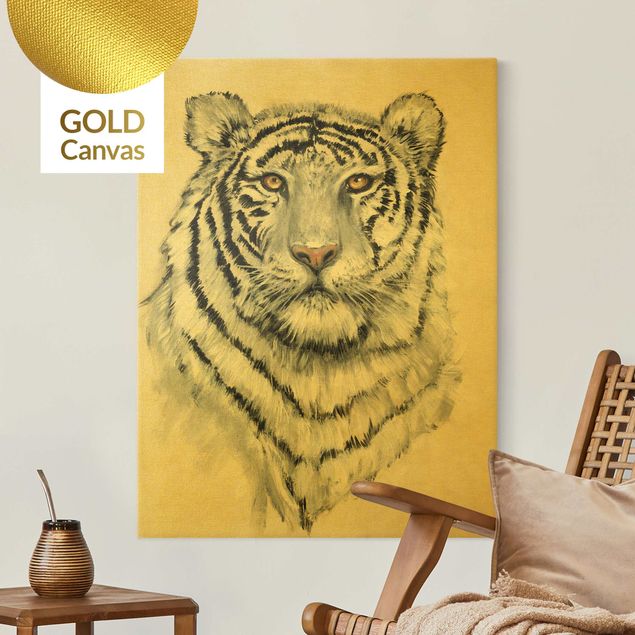 Leinwandbild Gold - Portrait Weißer Tiger I - Hochformat 3:4