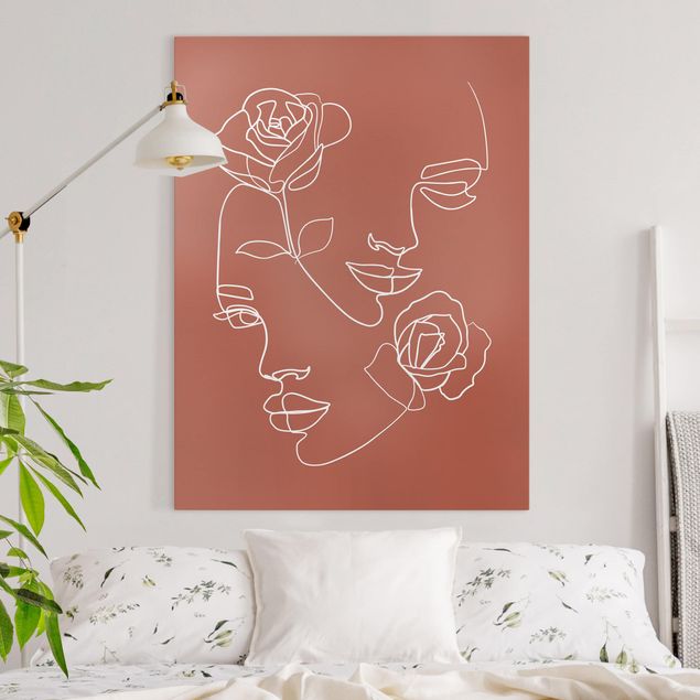 Schöne Wandbilder Line Art Gesichter Frauen Rosen Kupfer