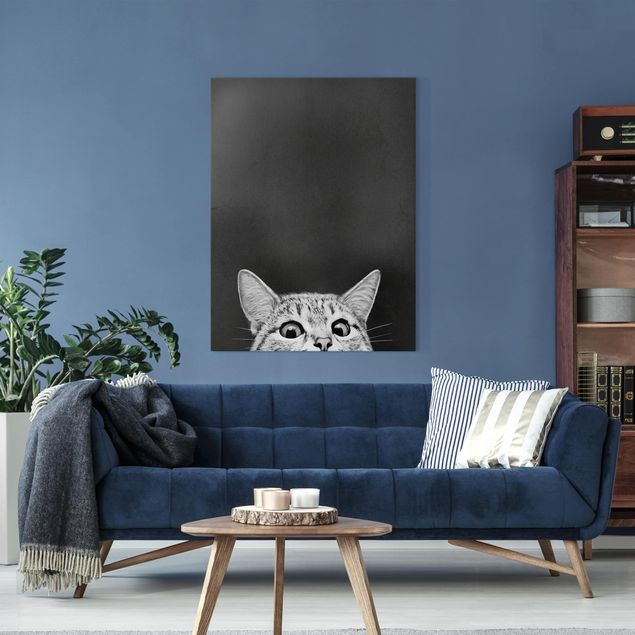 Wandbilder XXL Illustration Katze Schwarz Weiß Zeichnung