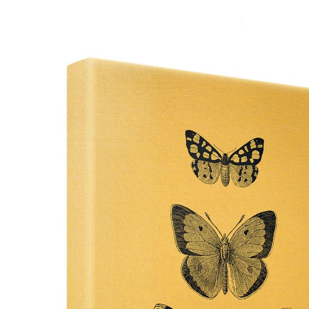 Leinwandbild Gold - Tusche Schmetterlinge auf Beige - Hochformat 1:2