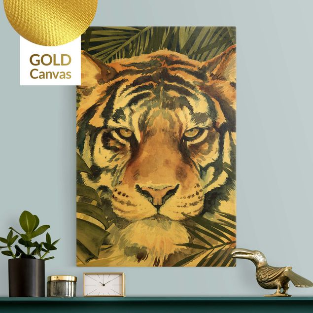 Leinwandbild Gold - Tiger im Dschungel - Hochformat 2:3